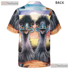 Funny Emu Bird Hawaiian Shirt for Adults - Colorful Sunset Ostrich Tropical Tee