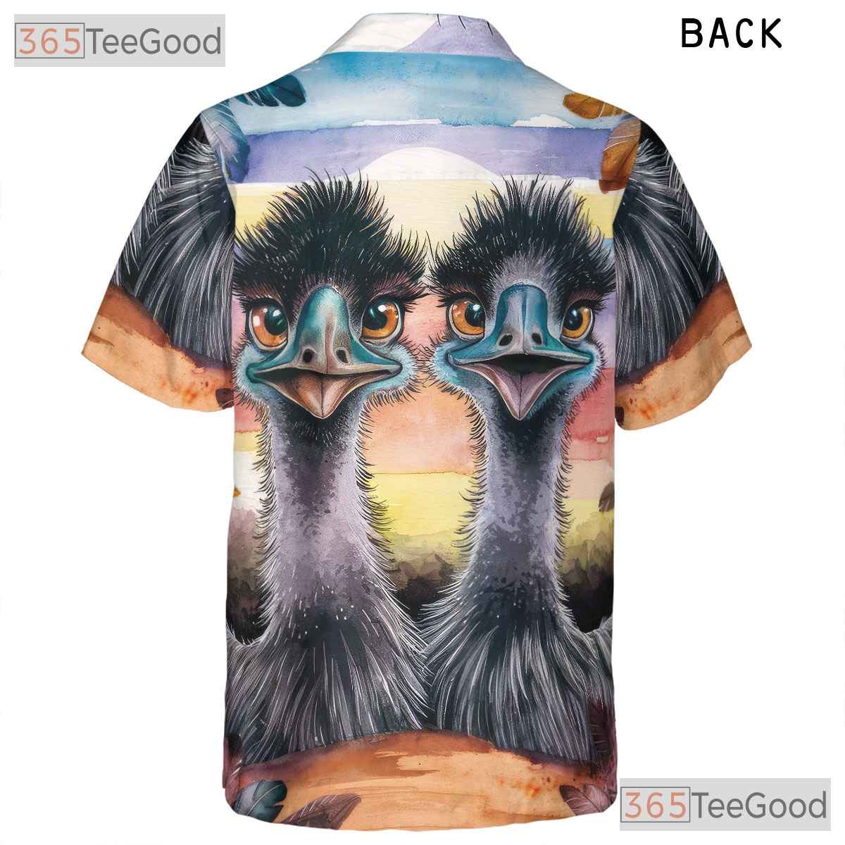Funny Emu Bird Hawaiian Shirt for Adults - Colorful Sunset Ostrich Tropical Tee