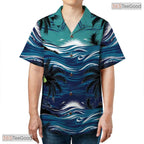 Black Blue Palm Hawaiian Shirt - Adult Tropical Vacation Tee