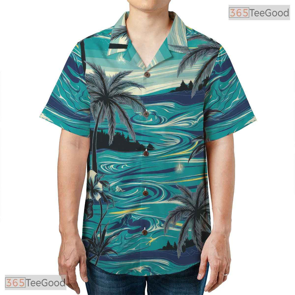 Navy Tropical Flower Hawaiian Shirt - Unisex Summer Beach Tee