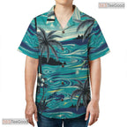 Navy Tropical Flower Hawaiian Shirt - Unisex Summer Beach Tee