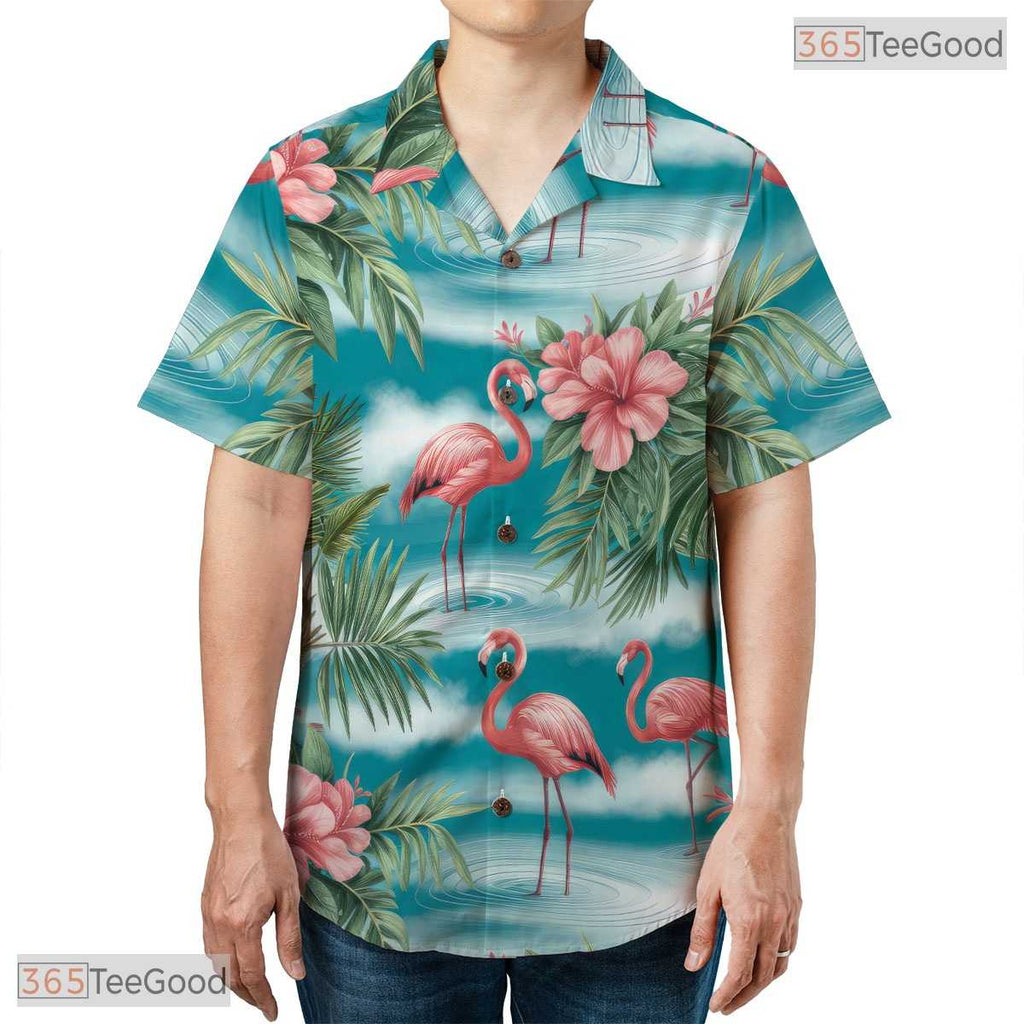 Vibrant Navy Tropical Hawaiian Shirt - Adult Summer Beach Outfit