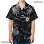 Teal Gold Leaf Print Hawaiian Shirt - Unisex Black Summer Beach Tee