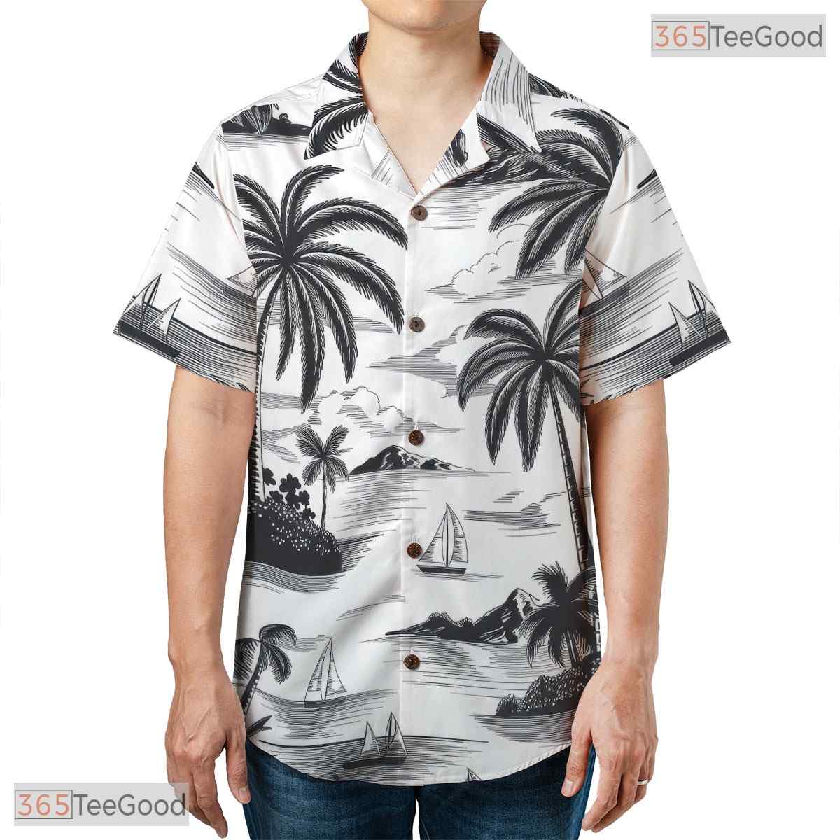 Tropical Teal Gold White Hawaiian Shirt - Unisex Aloha Vacation Tee