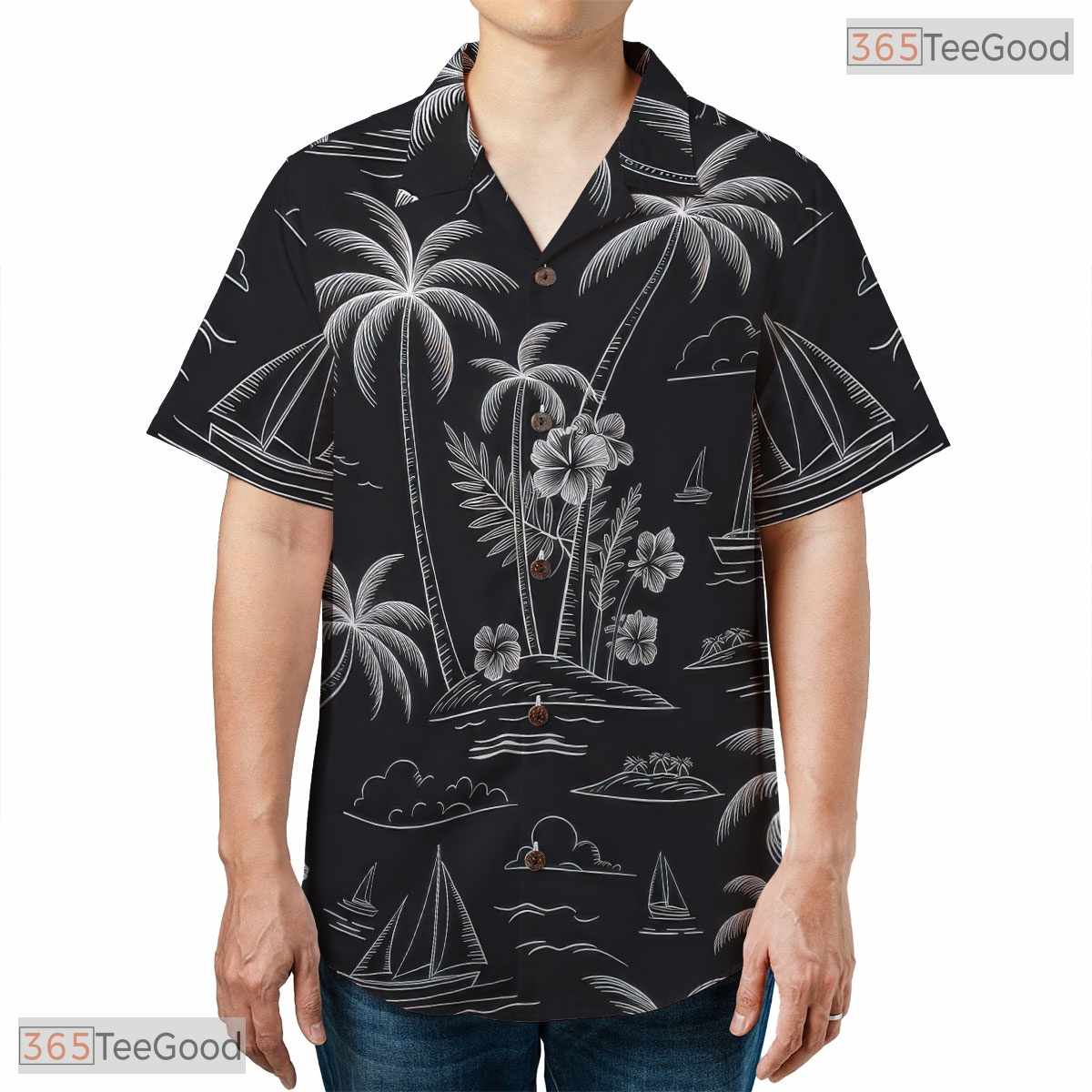 Relaxed Fit Teal Gold White Leaf Hawaiian Shirt - Unisex Aloha Tee