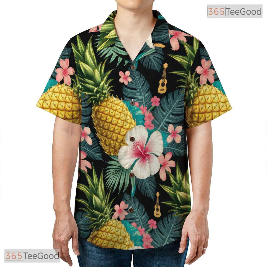 Teal Gold Tropical Leaf Hawaiian Shirt - Men's Aloha Beach Party Tee