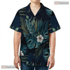 Teal Gold Palm Fan Leaf Hawaiian Shirt - Adult Aloha Print Outfit