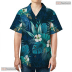 Black Blue Hibiscus Hawaiian Shirt - Men's Tropical Beach Party Tee