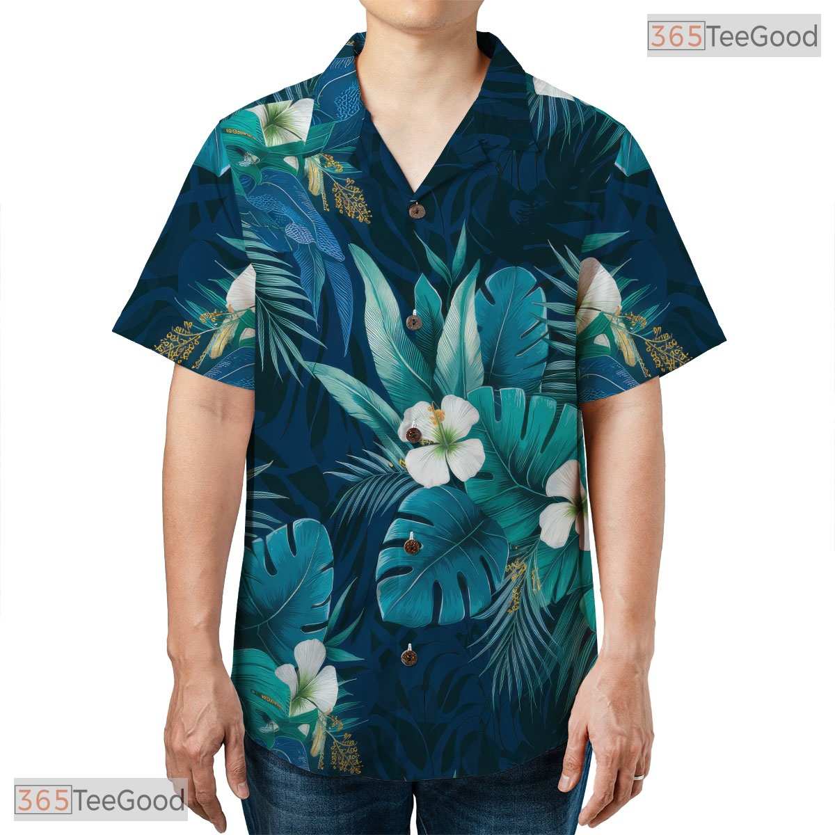 Black Blue Hibiscus Hawaiian Shirt - Men's Tropical Beach Party Tee