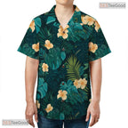 Black Blue Tropical Hibiscus Hawaiian Shirt - Adult Vacation Tee