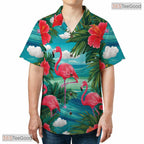Black Blue Floral Aloha Hibiscus Hawaiian Shirt - Adult Beach Tee
