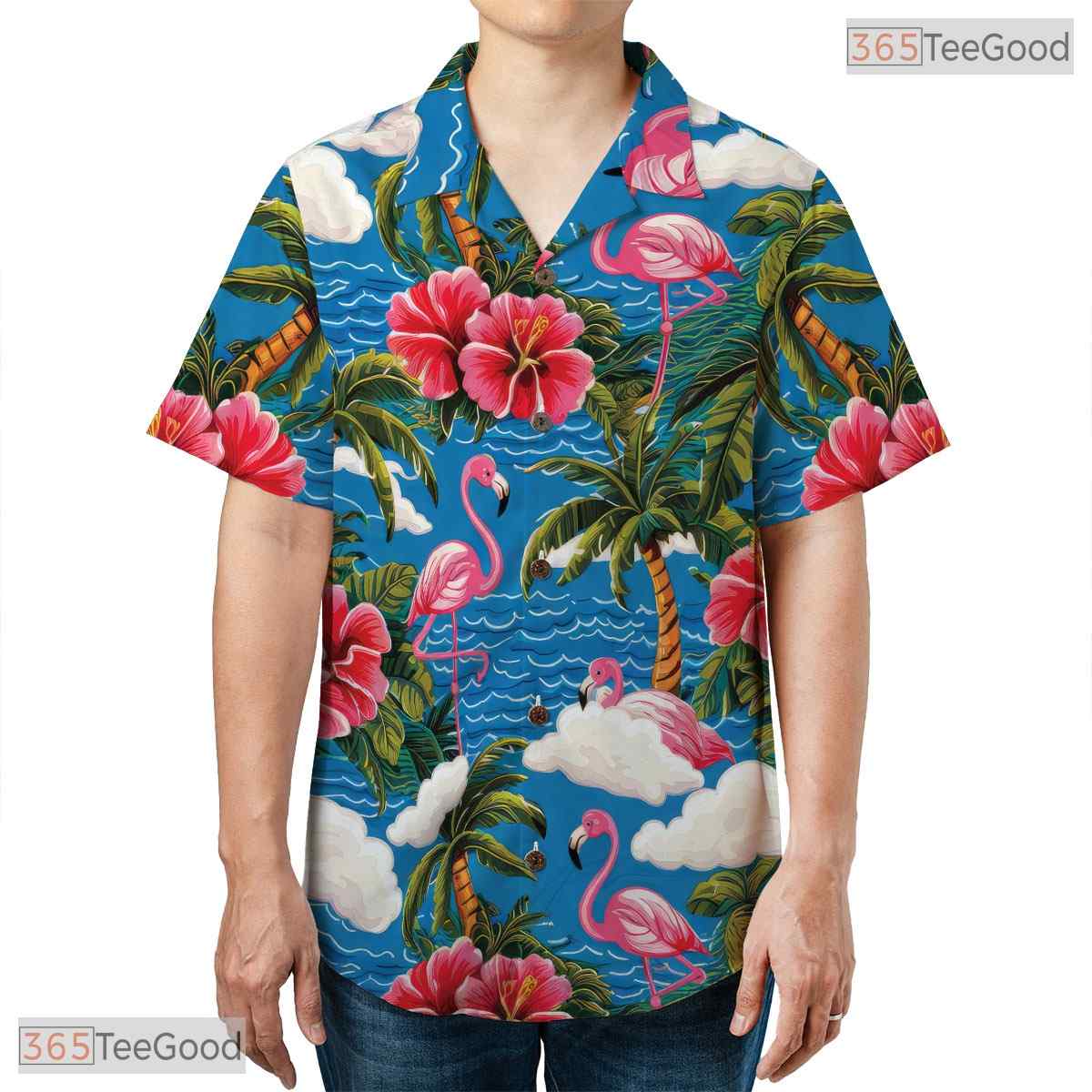 Black Blue Hibiscus Print Hawaiian Shirt - Unisex Vacation Tee