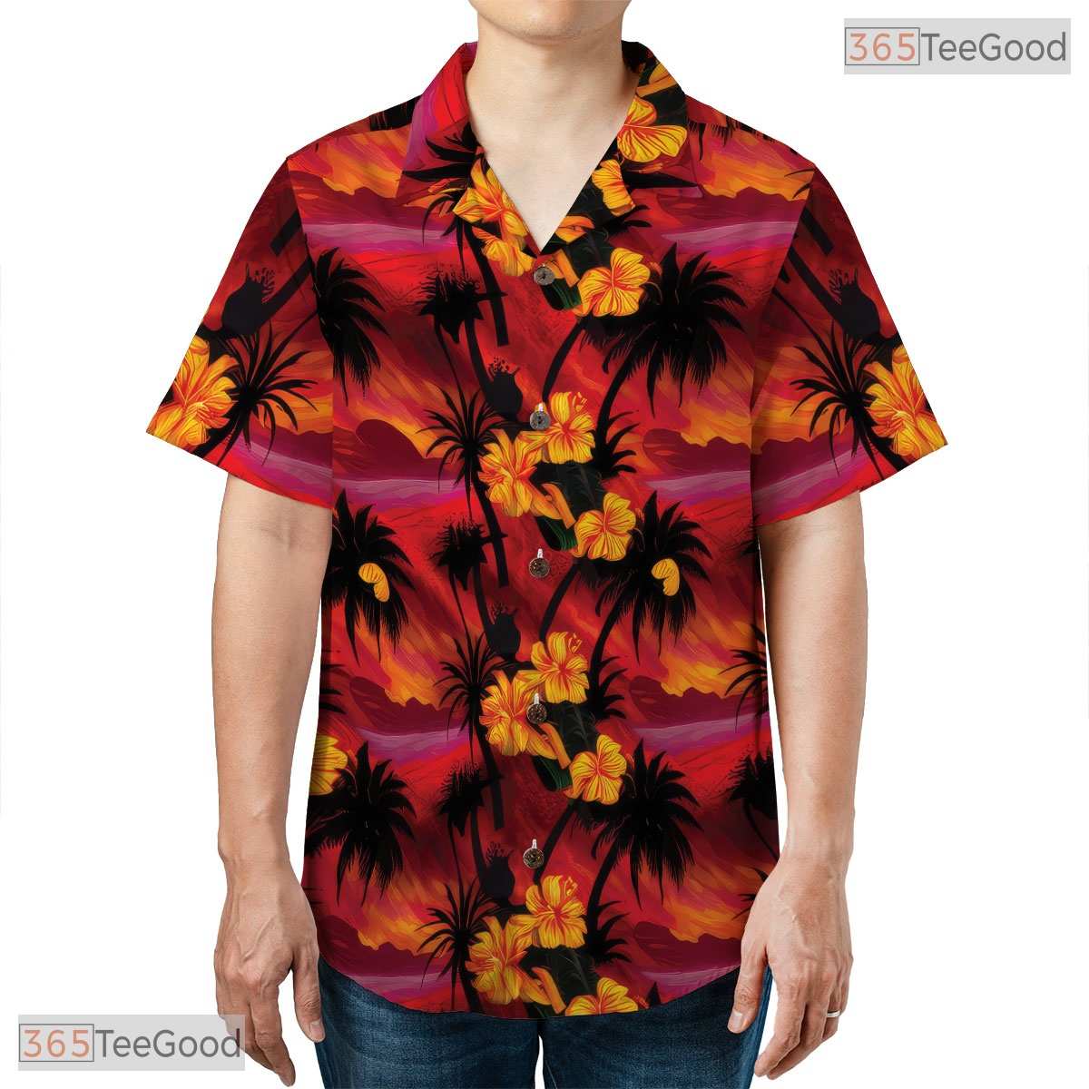 Light Blue Hibiscus Palm Hawaiian Shirt - Unisex Aloha Beachwear