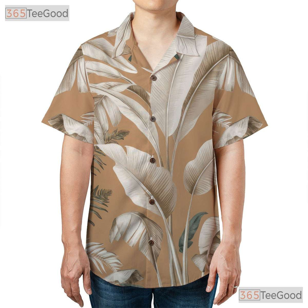 Casual Green Leaf Floral Hawaiian Shirt - Unisex Aloha Beach Tee