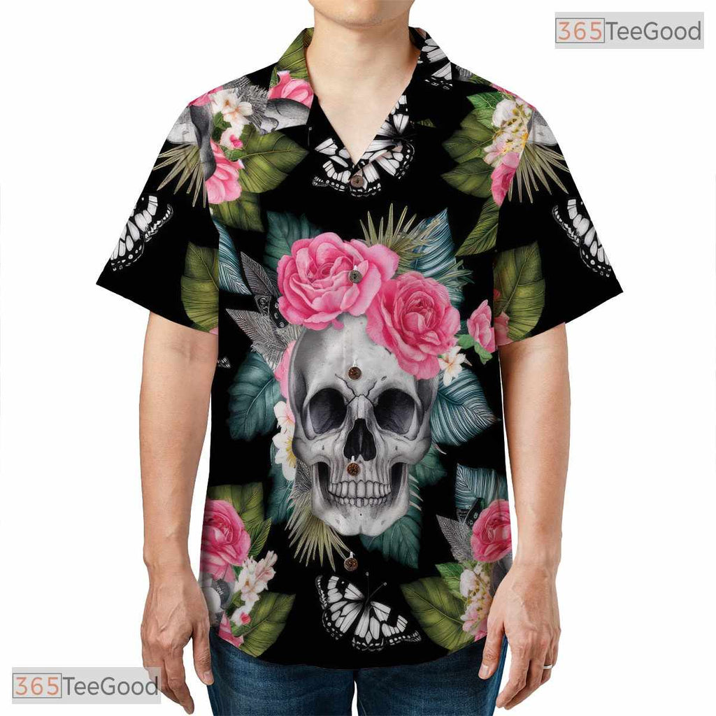 Tropical Navy Hawaiian Shirt - Hibiscus Palm Leaf Beachwear for Adults