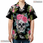 Tropical Navy Hawaiian Shirt - Hibiscus Palm Leaf Beachwear for Adults