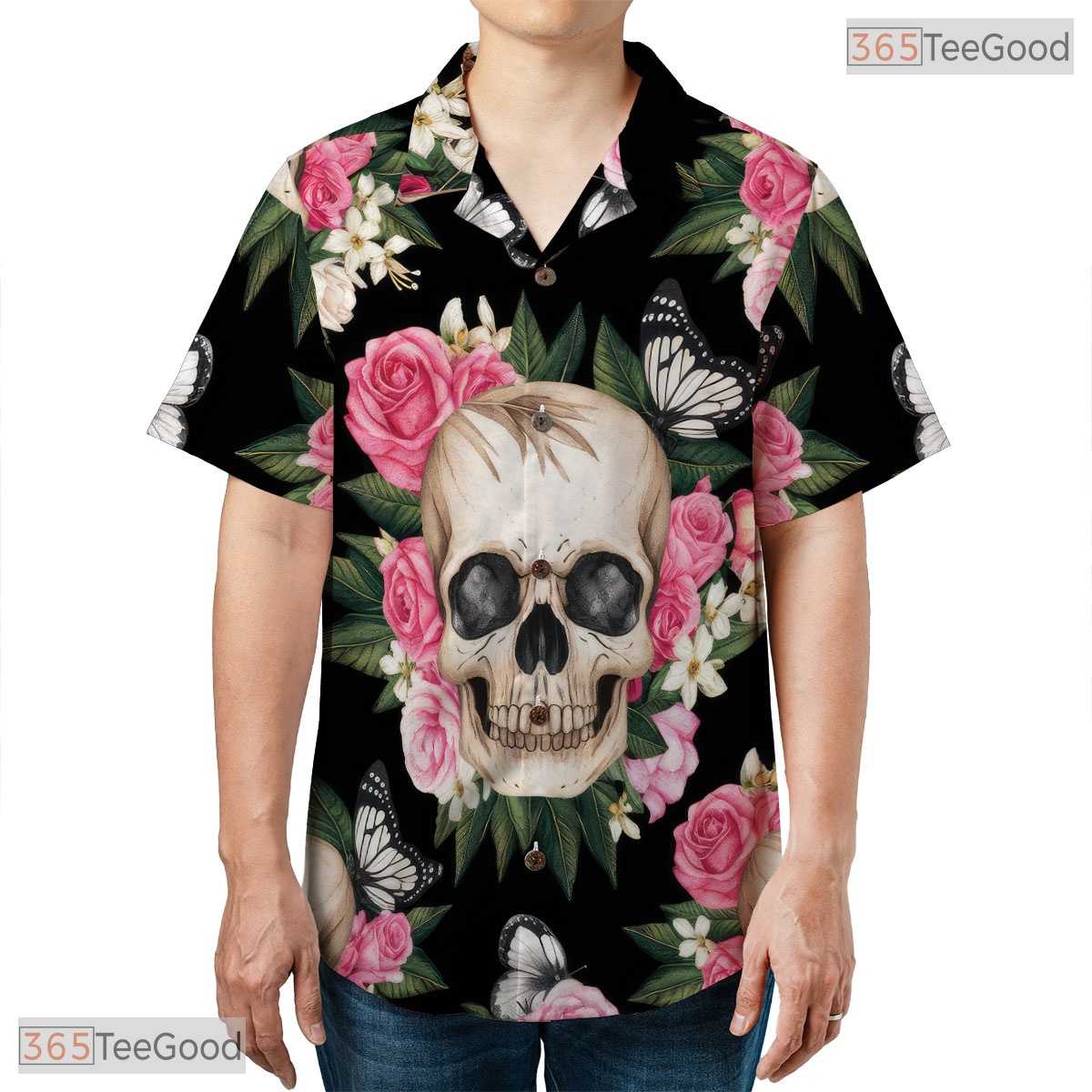 Navy Blue Tropical Hawaiian Tee - Palm Leaf Aloha Summer Vacation Wear