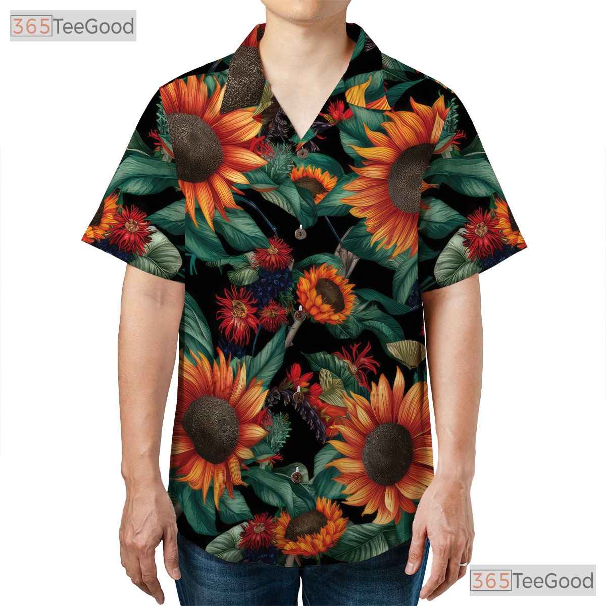 Vibrant Sunflower Hawaiian Shirt - Floral Beach Tee for Women