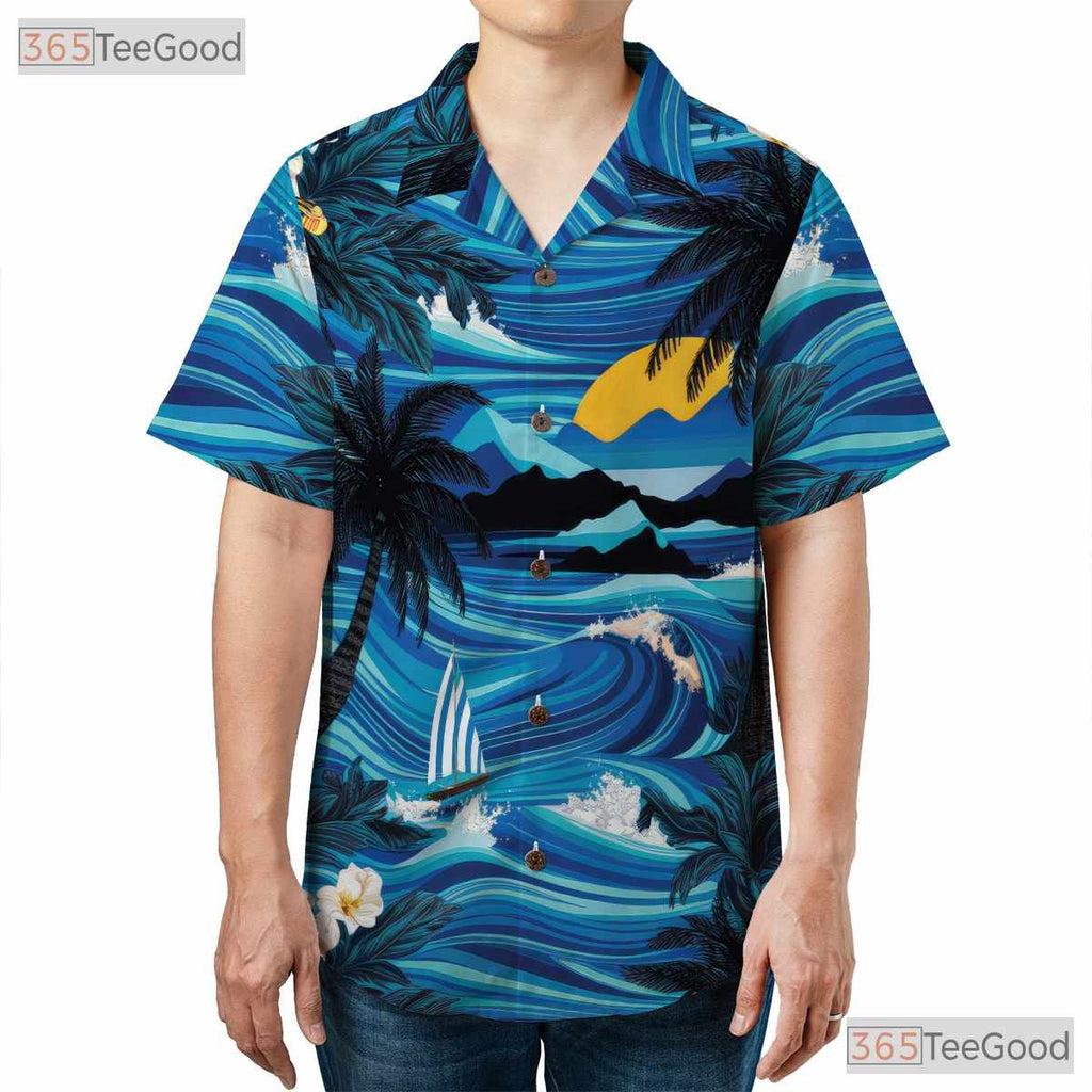 Ocean Sunset Palm Tree Hawaiian Shirt - Aloha Beachwear Gift