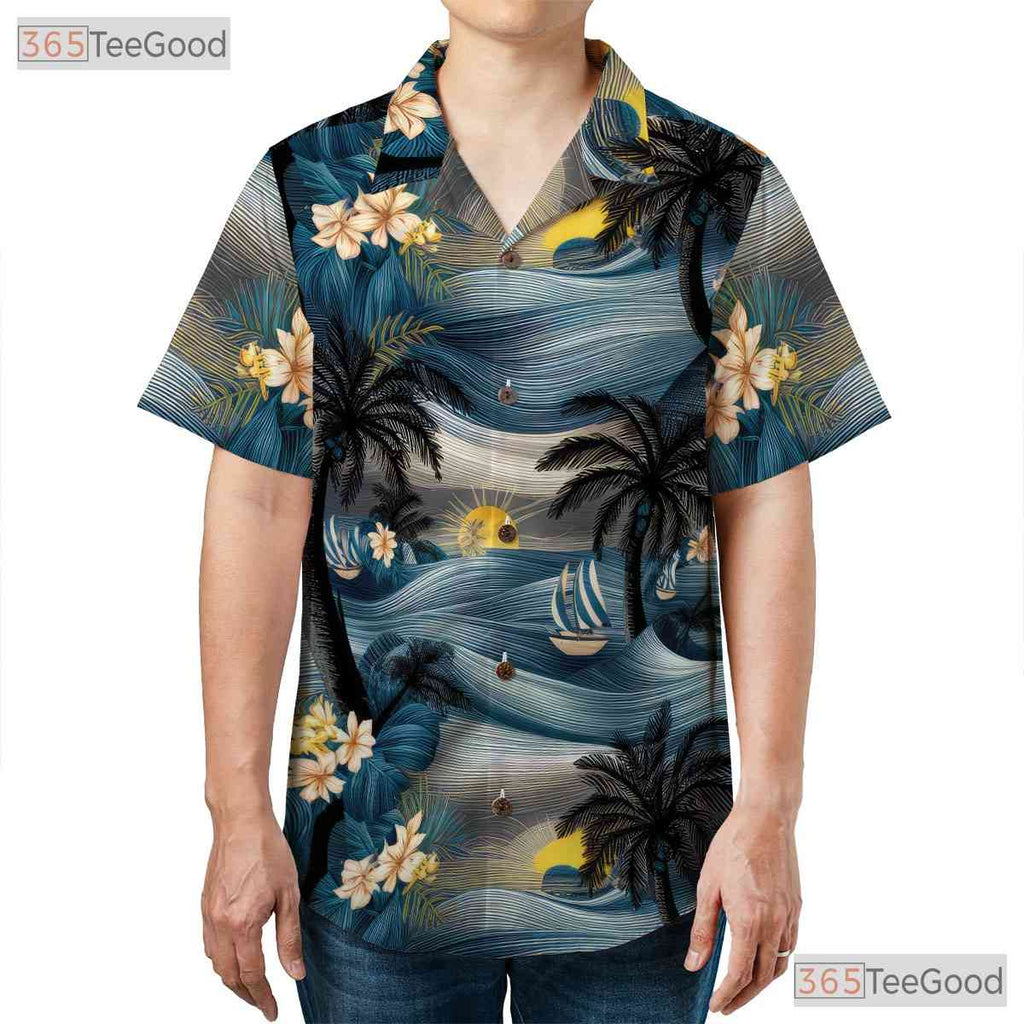 Tropical Palm Tree Sunset Hawaiian Shirt - Unisex Vacation Tee