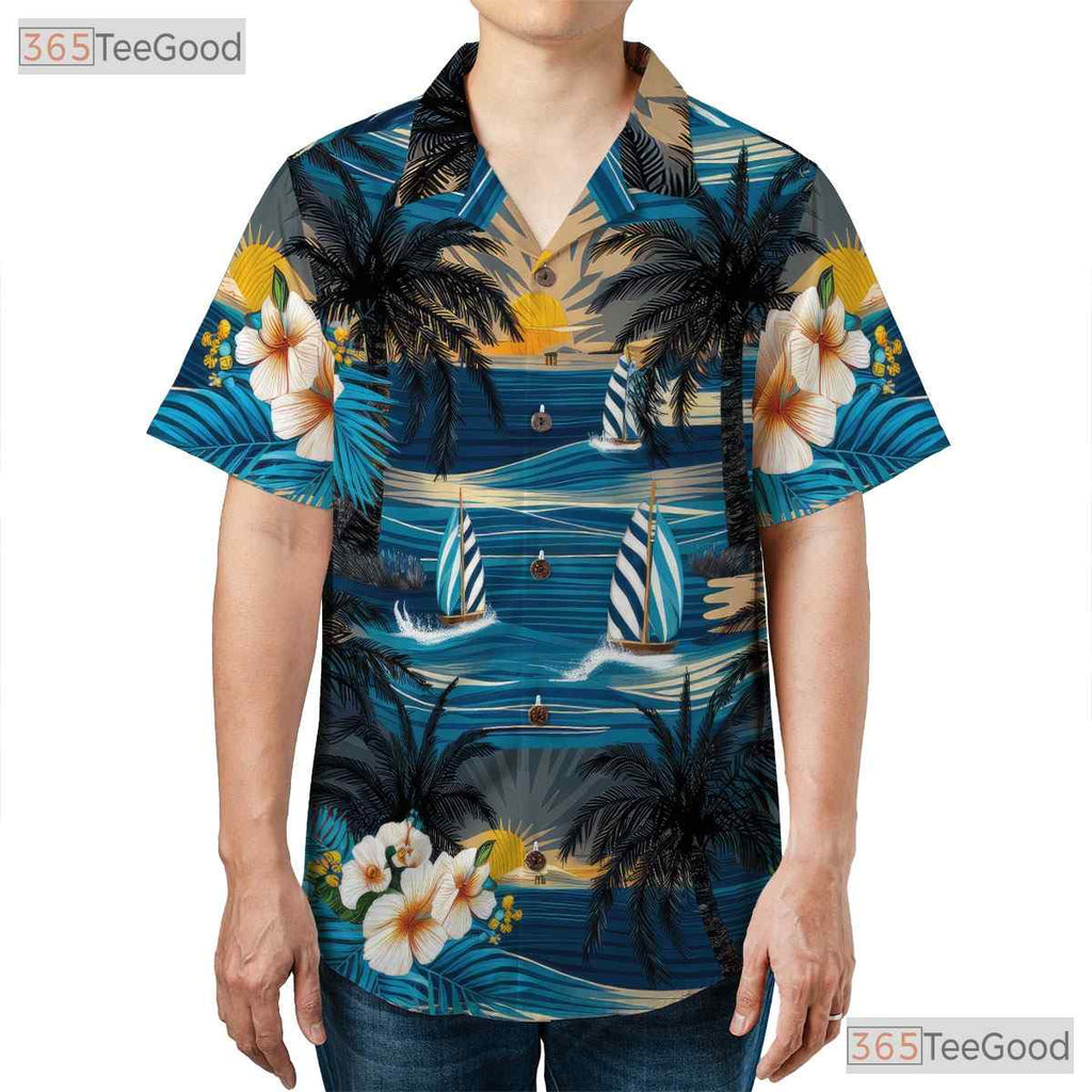 Beach Sunset Palm Hawaiian Shirt - Men's Summer Party Outfit