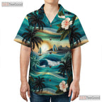 Ocean Palm Sunset Hawaiian Shirt - Men's Beach Aloha Outfit