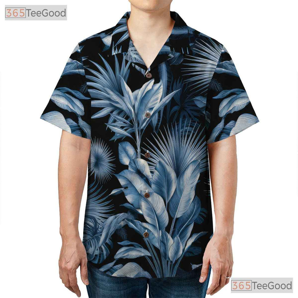 Tropical Blue Leaves Hawaiian Shirt - Unisex Aloha Vacation Tee