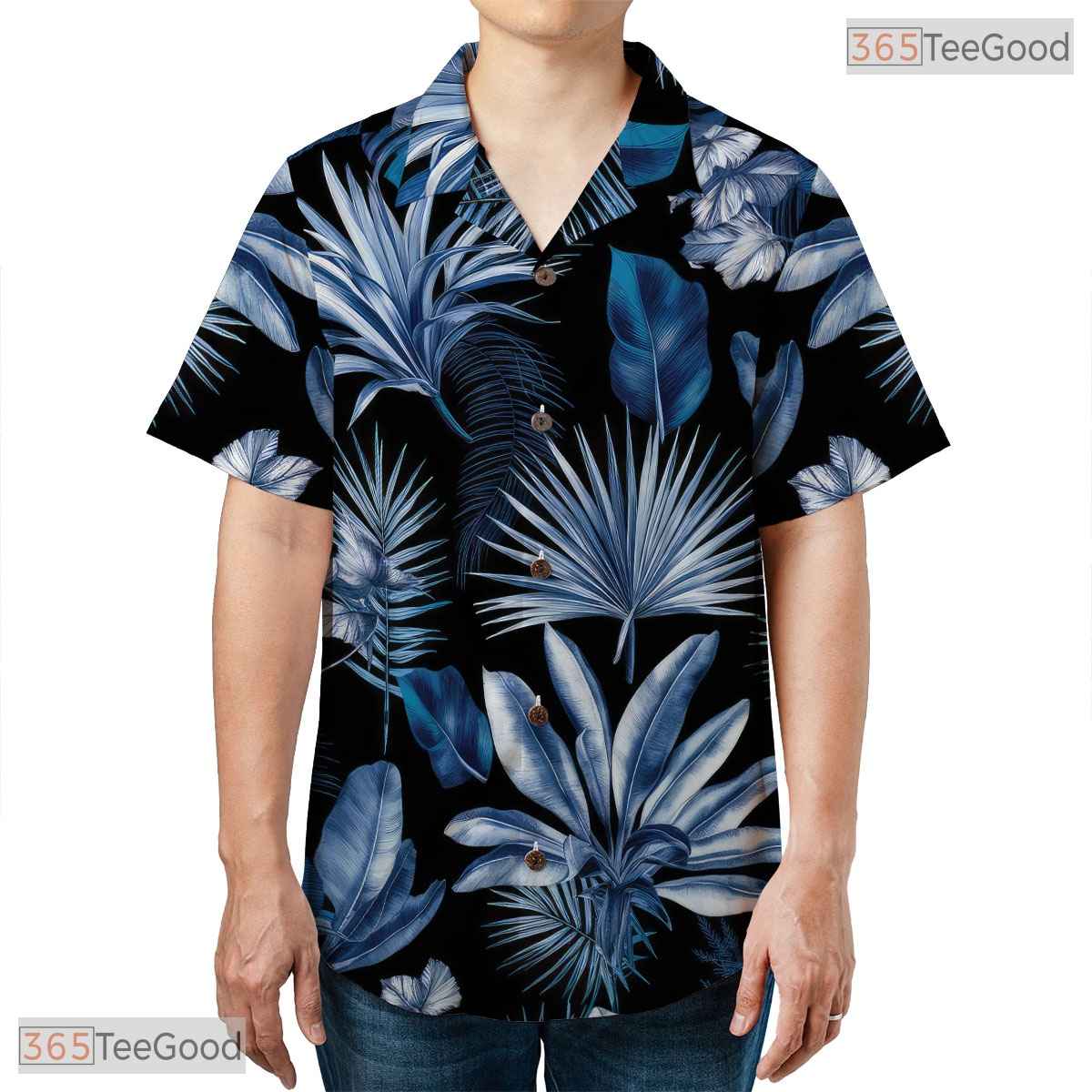 Midnight Bloom Hawaiian Tee - Tropical Hibiscus Aloha Shirt for Adults