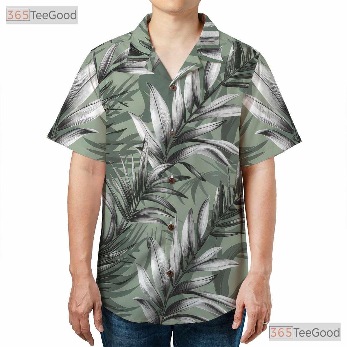 Short Sleeve Green Palm Hawaiian Shirt - Unisex Tropical Tee