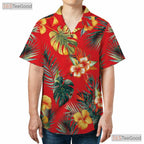 Tropical Red Floral Hawaiian Shirt - Vibrant Adult Beach Tee