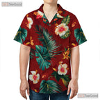 Red Flower Palm Hawaiian Shirt - Unisex Casual Vacation Tee