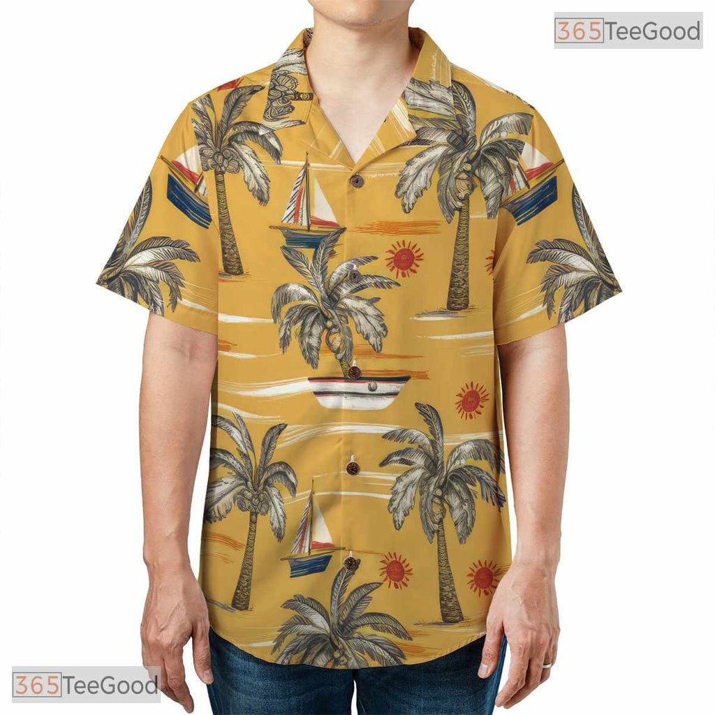 Green Foliage Palm Midnight Hawaiian Tee - Tropical Aloha Shirt Men