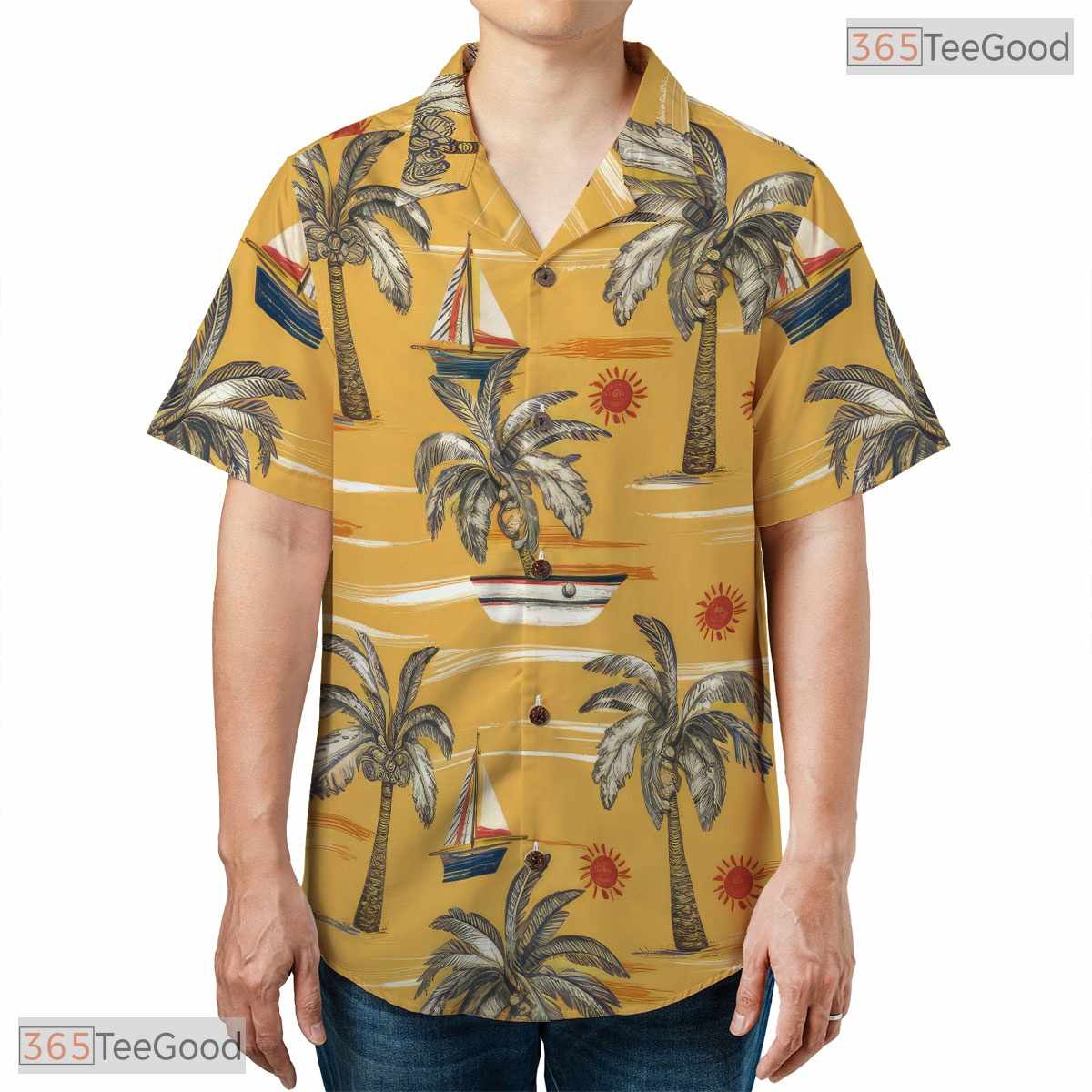 Green Foliage Palm Midnight Hawaiian Tee - Tropical Aloha Shirt Men