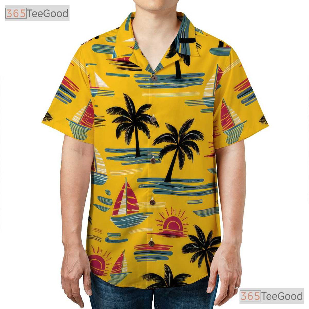 Beach Sailboat Island Hawaiian Shirt - Unisex Casual Aloha Tee