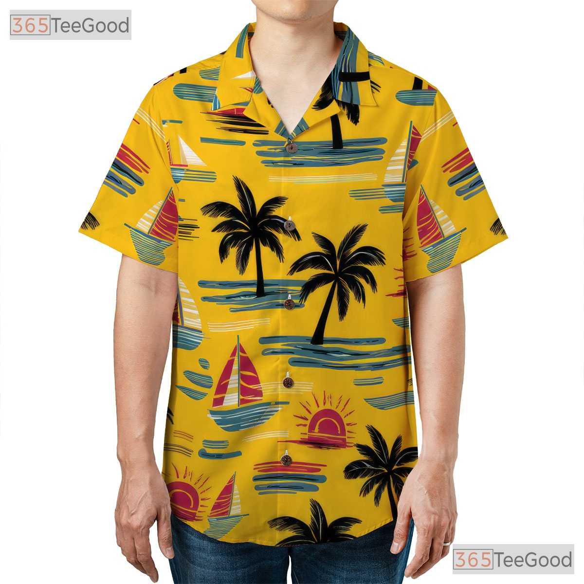 Beach Sailboat Island Hawaiian Shirt - Unisex Casual Aloha Tee