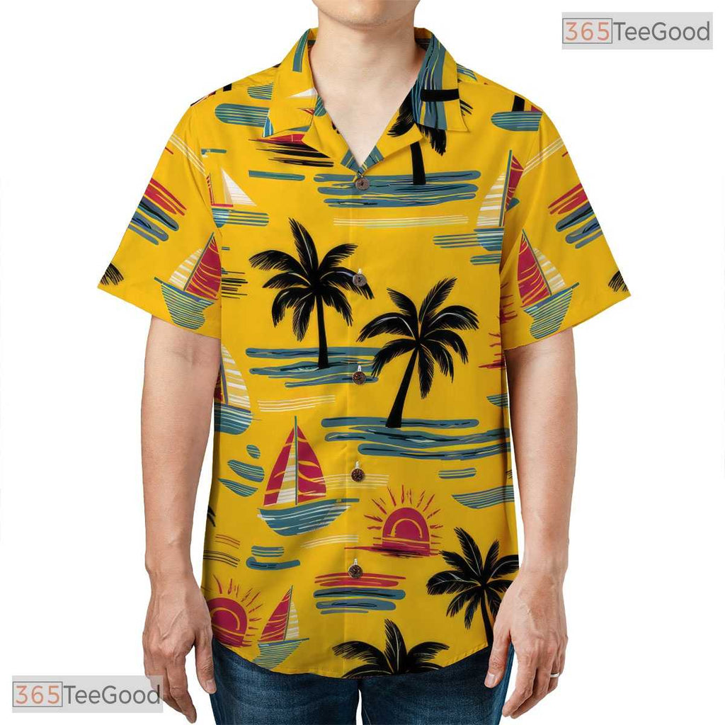 Midnight Palm Seamless Hawaiian Tee - Tropical Aloha Leaf Print Adults