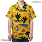Midnight Palm Seamless Hawaiian Tee - Tropical Aloha Leaf Print Adults