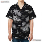 Black & White Tropical Hawaiian Shirt - Vintage Adult Aloha Tee