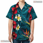 Midnight Exotic Palm Hawaiian Tee - Seamless Tropical Foliage Women