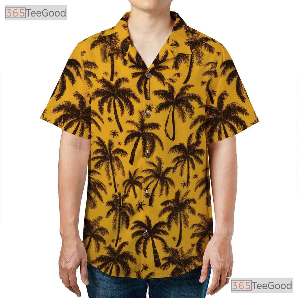 Bold Black Palm Tree Hawaiian Shirt - Unisex Yellow Summer Tee