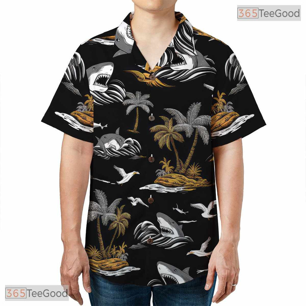Dark Botanical Jungle Hawaiian Tee - Tropical Palm Leaves Island Wear Women