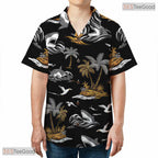 Dark Botanical Jungle Hawaiian Tee - Tropical Palm Leaves Island Wear Women
