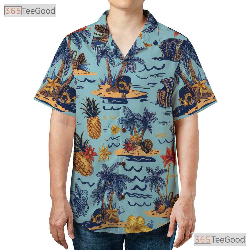Tropical Paradise Hawaiian Shirt - Sky Blue Unisex Vacation Tee