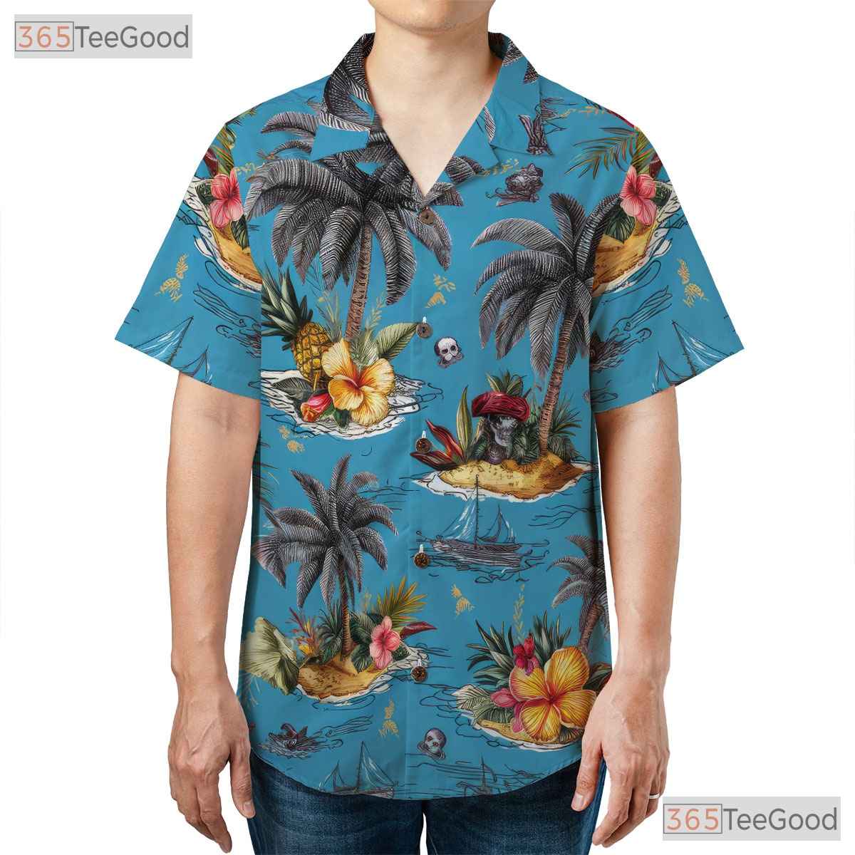 Sky Blue Paradise Hawaiian Shirt - Unisex Summer Short Sleeve Tee