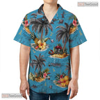 Soft Pastel Palm Leaves Hawaiian Tee - Tropical Minimalist Style Adults