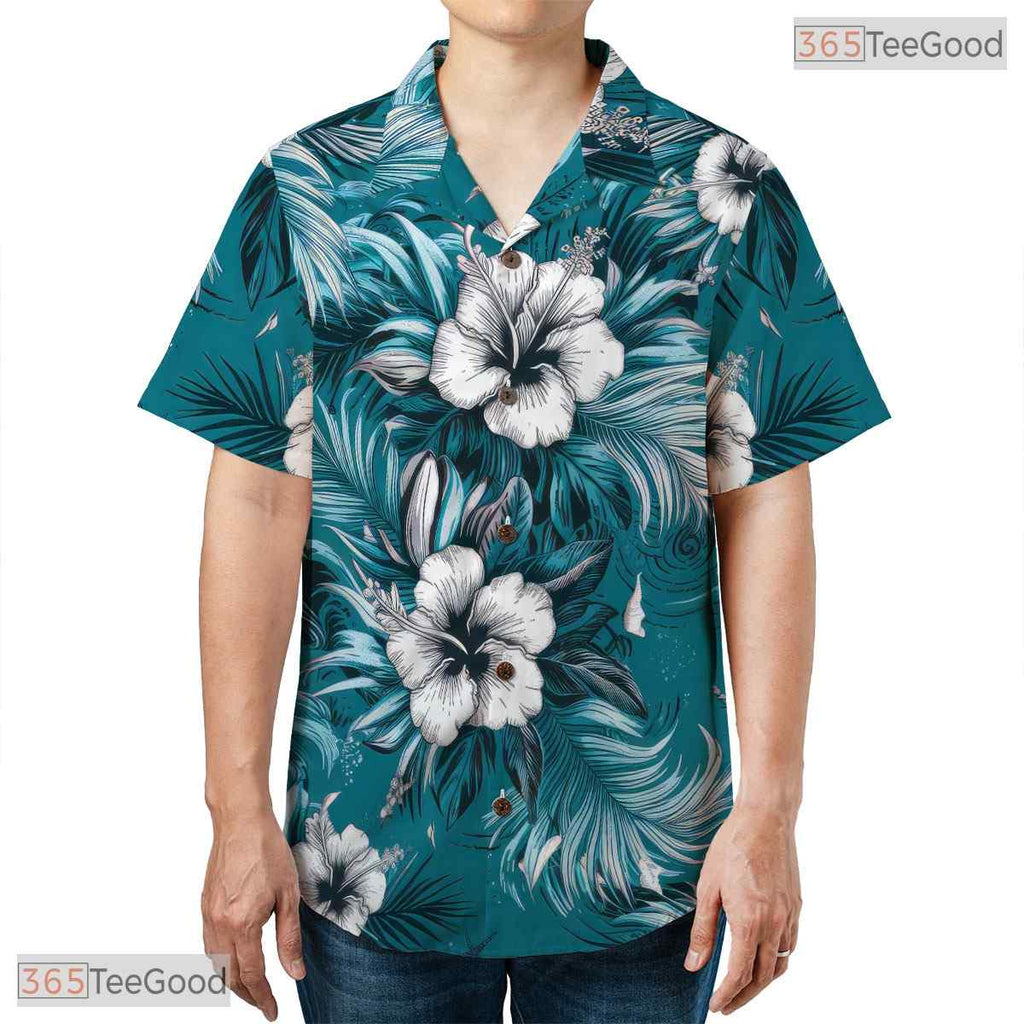 Minimalist Tropical Hawaiian Shirt - Soft Pastel Botanical Beach Men