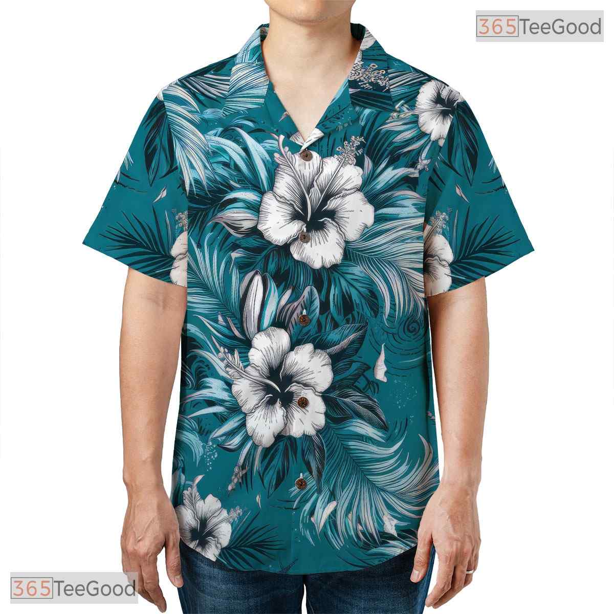 Minimalist Tropical Hawaiian Shirt - Soft Pastel Botanical Beach Men