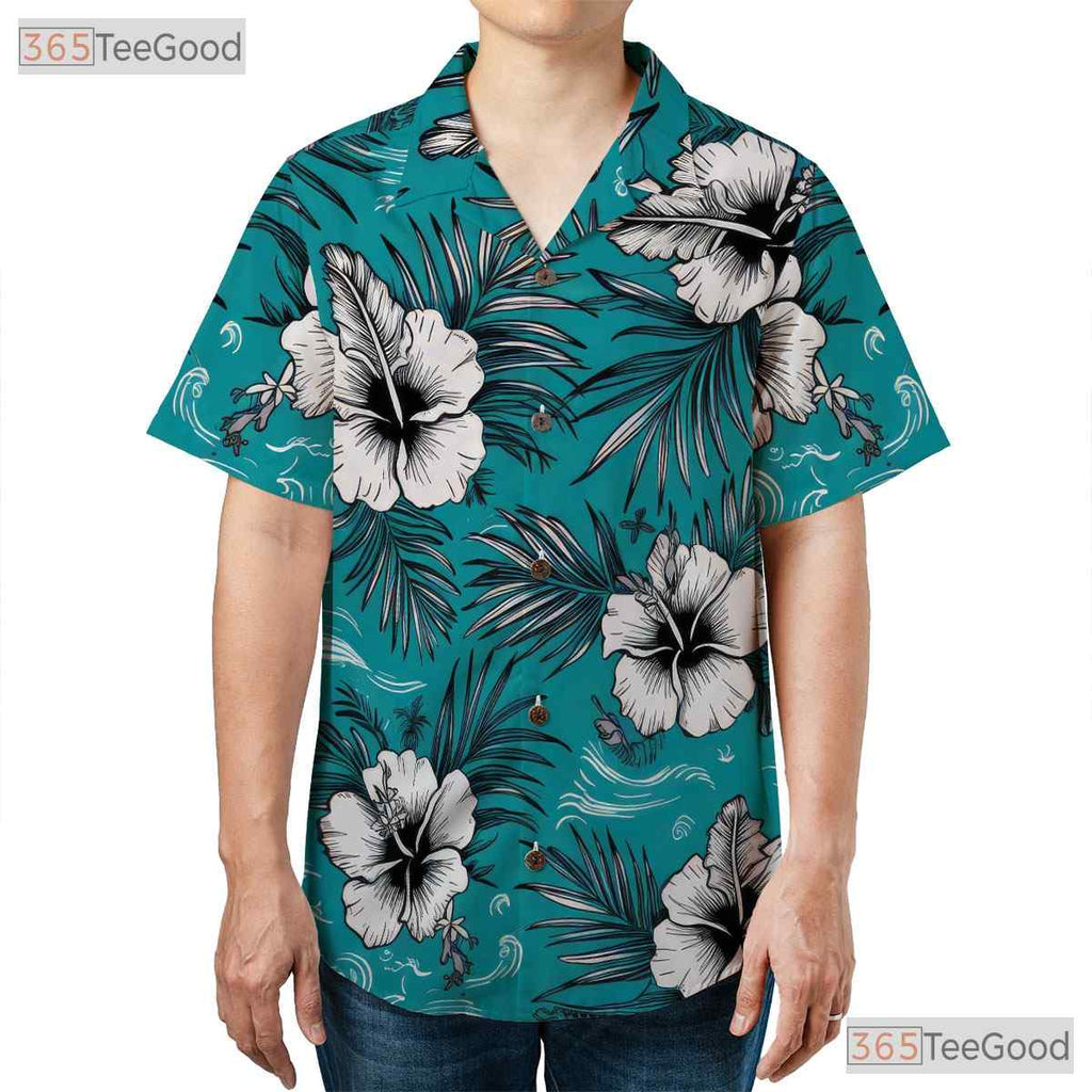 Turquoise Aloha Hawaiian Shirt - Adult Hibiscus Palm Beach Outfit