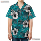 Turquoise Aloha Hawaiian Shirt - Adult Hibiscus Palm Beach Outfit