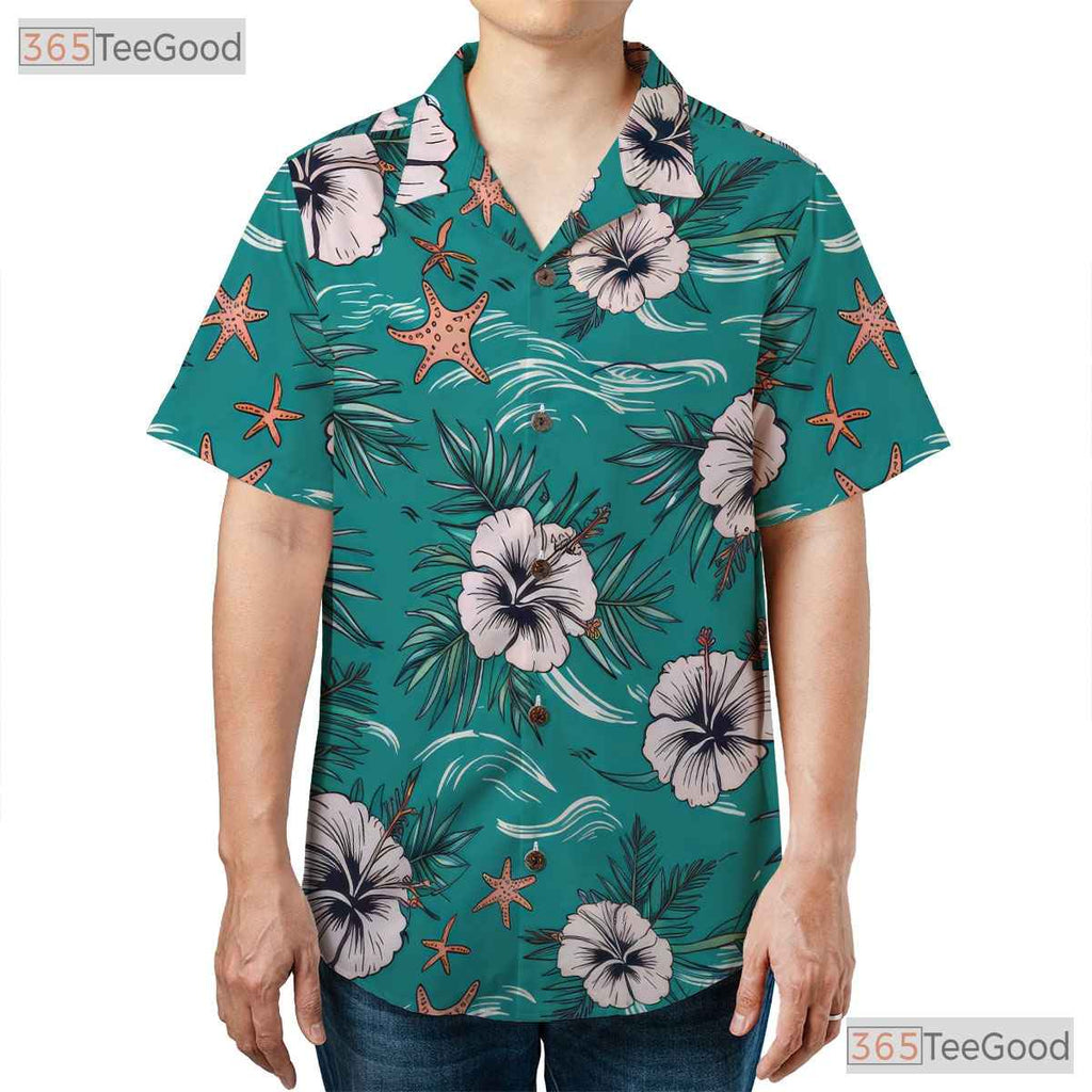Palm Hibiscus Print Hawaiian Shirt - Adult Tropical Aloha Outfit